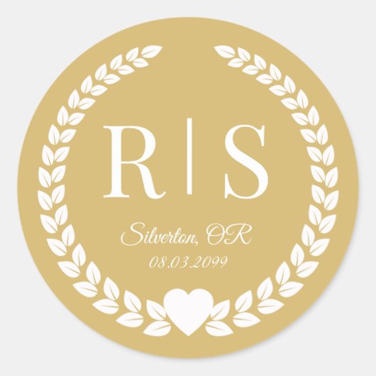 Soft Gold Wedding Monogram Initials Runder Aufkleber (Vorderseite)