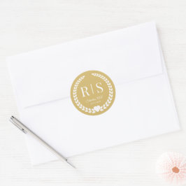 Soft Gold Wedding Monogram Initials Runder Aufkleber