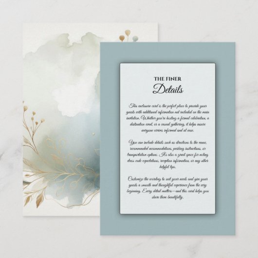 Soft Golden Dusty Blue Romance Wedding Begleitkarte (Vorne/Hinten)