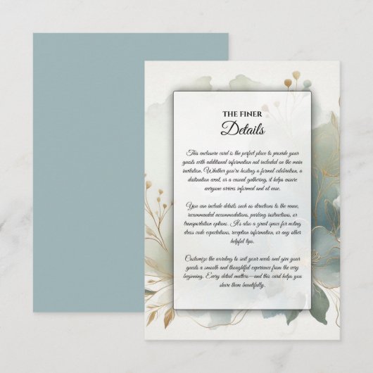 Soft Golden Dusty Blue Romance Wedding Begleitkarte (Vorne/Hinten)