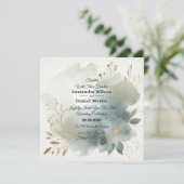 Soft Golden Dusty Blue Romance Wedding Einladung (Stehend Vorderseite)
