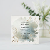 Soft Golden Dusty Blue Romance Wedding Einladung (Stehend Vorderseite)