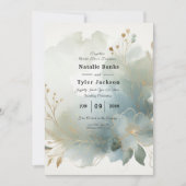 Soft Golden Dusty Blue Romance Wedding Einladung (Vorderseite)