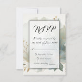 Soft Golden Dusty Blue Romance Wedding RSVP Karte (Vorderseite)