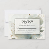 Soft Golden Dusty Blue Romance Wedding RSVP Karte (Vorderseite)