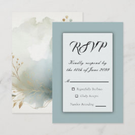 Soft Golden Dusty Blue Romance Wedding RSVP Karte