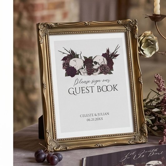 Soft Gothic Schädel & Rosen Gästebuch Signierung
