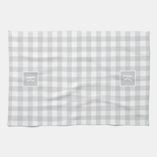 Soft Gray Buffalo Karo Monogram Geschirrtuch (Horizontal)