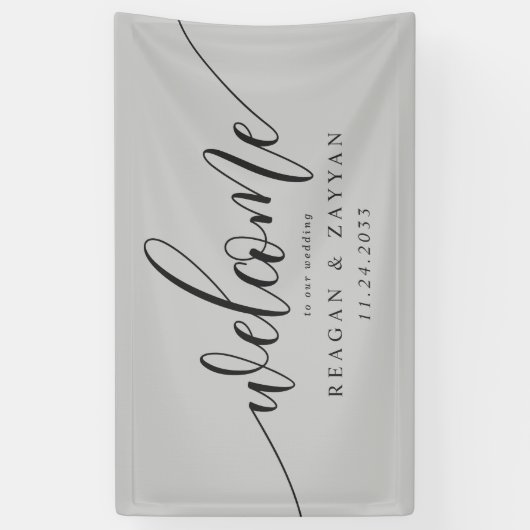 Soft Gray Calligraphy Simple Wedding Willkommen Banner (Vertikal)