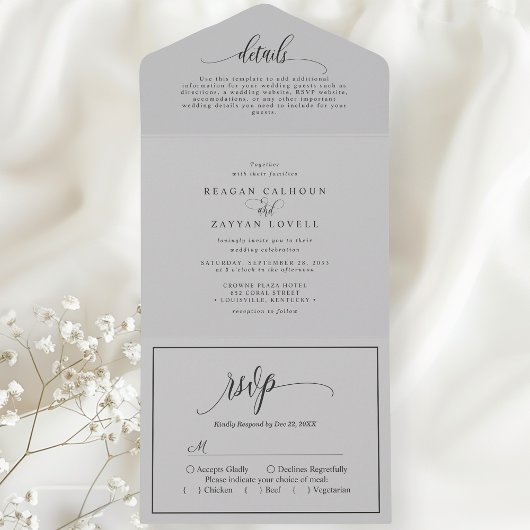 Soft Gray Einfache moderne Schrift All In One Einladung