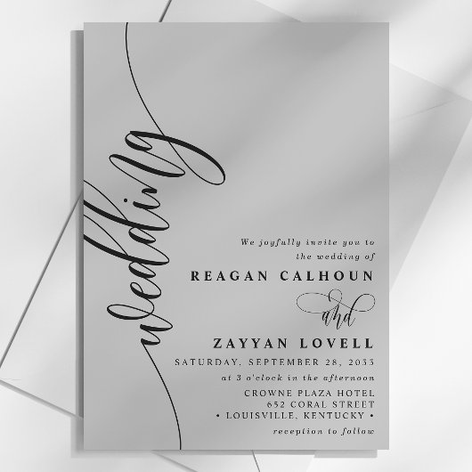 Soft Gray Elegant Calligraphy Script Wedding Einladung