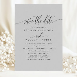 Soft Gray Elegante Calligraphy Save the Date