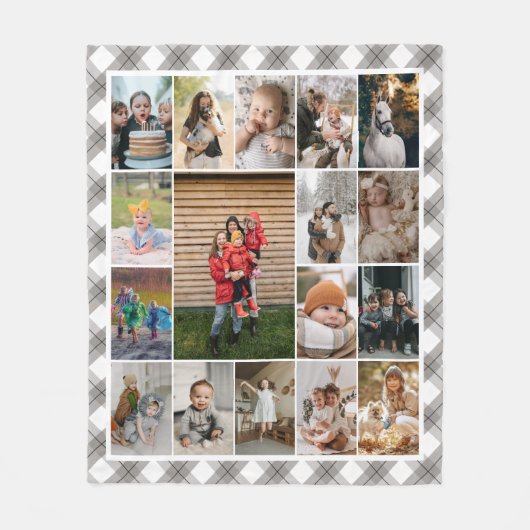 Soft Gray Kariert Border 17 Family Foto Collage Fleecedecke (Vorderseite)