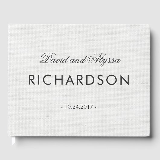 Soft Gray Linen Look mit elegantem schwarzem Text Gästebuch (Vorderseite)