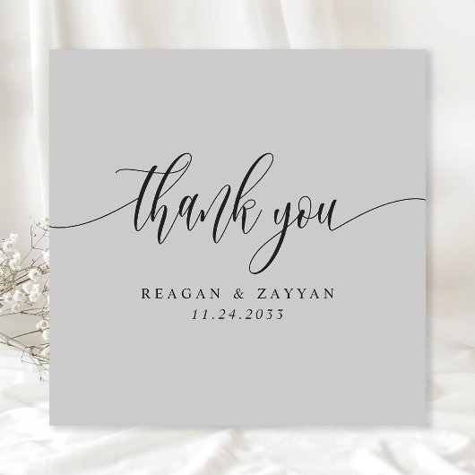 Soft Gray Minimalistisch Script Wedding Dankeskarte