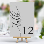 Soft Gray Modern Calligraphy Wedding Tischnummer<br><div class="desc">Mit diesen eleganten, weichen, grauen Tischnummern führen Sie Ihre Gäste zu ihren Sitzplätzen. Diese Tischnummern mit minimalistischem Design und moderner Kalligraphie fügen Ihrem Hochzeitsempfang eine Touch von Eleganz hinzu. Der weiche Hintergrund und die gepflegte, elegante Typografie sorgen für eine einfache Lesbarkeit bei gleichzeitig verstärkter Hochzeitsdekoration. Diese Tischnummern sind perfekt für...</div>