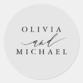 Soft Gray Moderne Braut und Groom Namen Hochzeit Runder Aufkleber (Vorderseite)