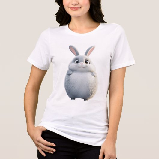 Soft Gray Round Bunny Tee | Cute Zodiac Rabbit (Vorderseite)