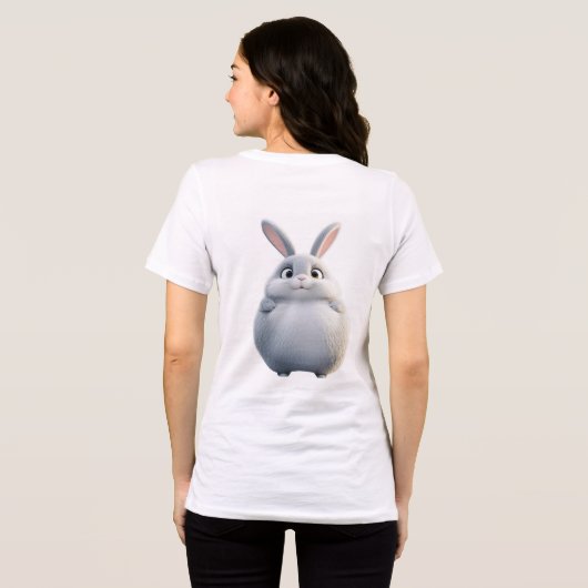 Soft Gray Round Bunny Tee | Cute Zodiac Rabbit (Rückseite voll)
