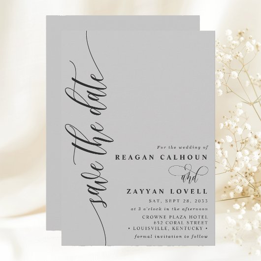 Soft Gray Simple Modern Script Save the Date