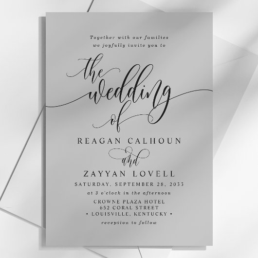 Soft Gray Simple Modern Script Wedding Einladung