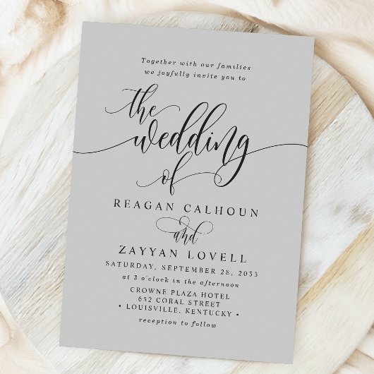 Soft Gray Simple Modern Script Wedding Einladung