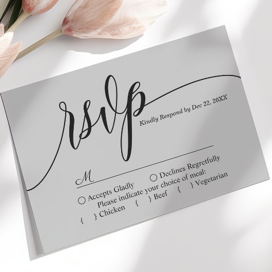 Soft Gray Simple Script Wedding RSVP Card Karte