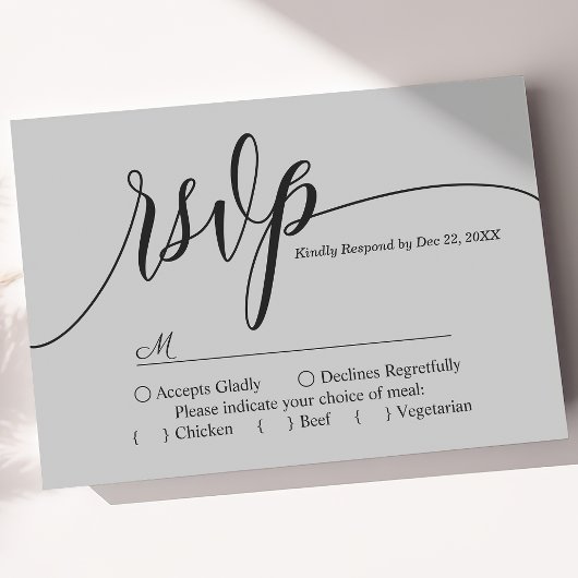 Soft Gray Simple Script Wedding RSVP Card Karte