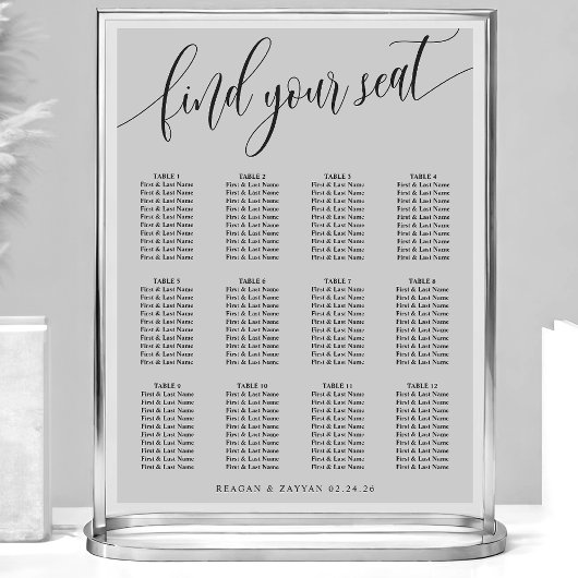 Soft Gray Simple Wedding Chart Poster
