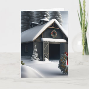 Soft Gray Winter Barn Weihnachtskarte Feiertagskarte