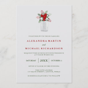 Soft Gray Winter Holiday Mason Jar Wedding Einladung