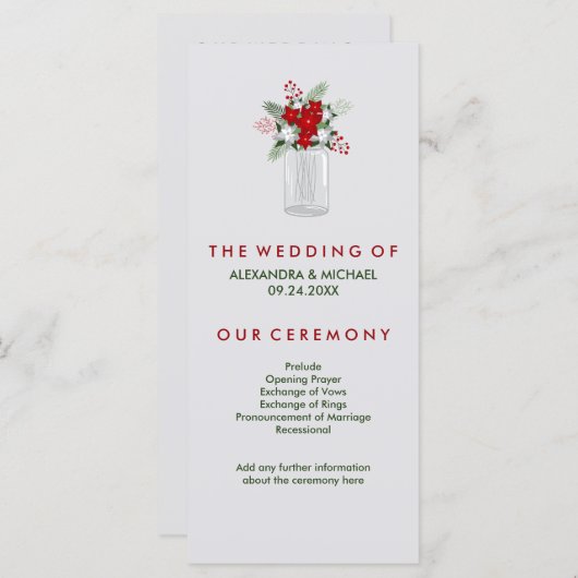 Soft Gray Winter Holiday Mason Jar Wedding Program Programm (Vorne/Hinten)