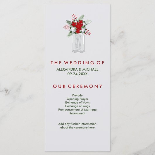 Soft Gray Winter Holiday Mason Jar Wedding Program Programm (Vorderseite)