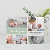 Soft Green Custom Foto Collage Baby Boy Birth Dankeskarte (Stehend Vorderseite)