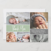 Soft Green Custom Foto Collage Geburt Baby Dusche Dankeskarte (Vorderseite)