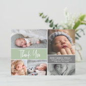 Soft Green Custom Foto Collage Geburt Baby Dusche Dankeskarte (Stehend Vorderseite)