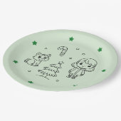 Soft Green Cute Girl and Cat Christmas Design Pappteller (Schrägansicht)