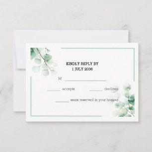 Soft Green Elegantus Eucalyptus Twigs Wedding RSVP Karte