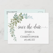 Soft Green Eucalyptus Watercolor Rustic Wedding Ankündigungspostkarte (Vorne/Hinten)