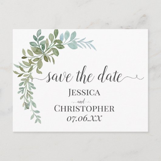 Soft Green Eucalyptus Watercolor Rustic Wedding Ankündigungspostkarte (Vorderseite)