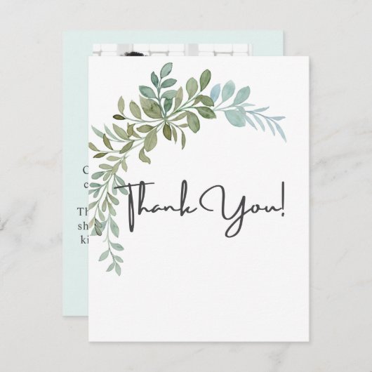 Soft Green Eucalyptus Watercolor Rustic Wedding Dankeskarte (Vorne/Hinten)