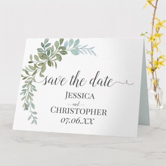 Soft Green Eucalyptus Watercolor Rustic Wedding Karte (Gelbe Blume)