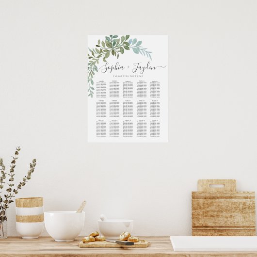 Soft Green Eucalyptus Watercolor Rustic Wedding Poster (Küche)