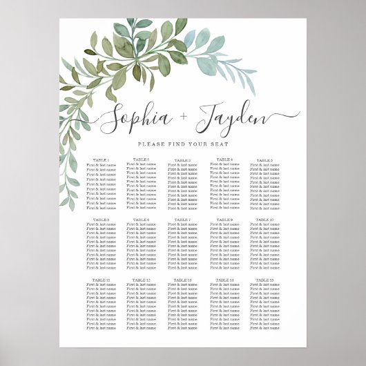 Soft Green Eucalyptus Watercolor Rustic Wedding Poster (Vorne)