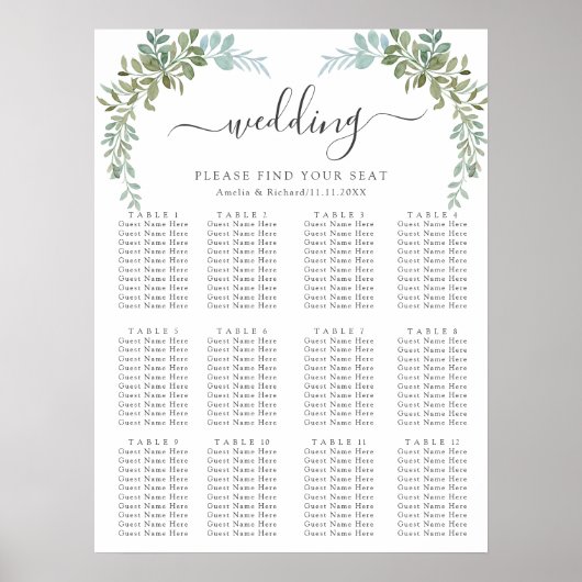 Soft Green Eucalyptus Watercolor Rustic Wedding Poster (Vorne)