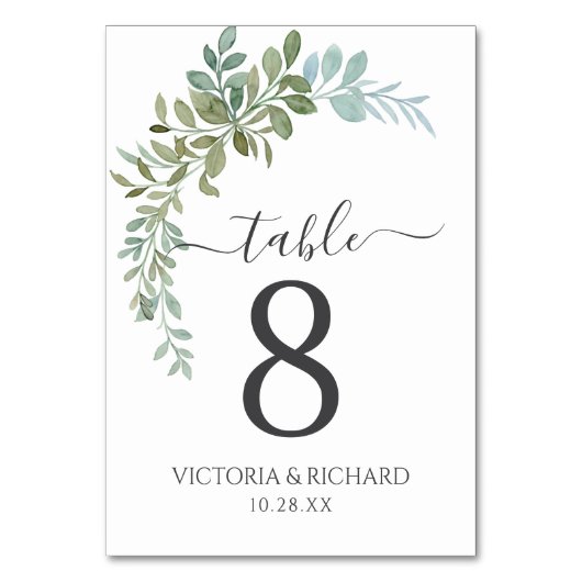 Soft Green Eucalyptus Watercolor Rustic Wedding Tischnummer (Rückseite)