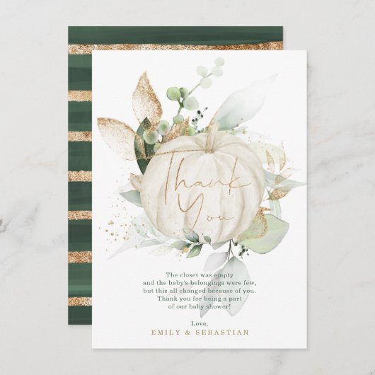 Soft Green Gold Botanical Eucalyptus Baby Dusche Dankeskarte (Vorne/Hinten)