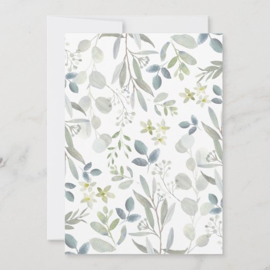 Soft Green Gold Botanical Greenery Baby Dusche Einladung (Rückseite)