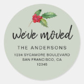 Soft Green Holly We’ve Moved Address Runder Aufkleber (Vorderseite)