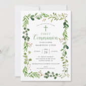Soft Green Leaf Erste Kommune Einladung (Vorderseite)